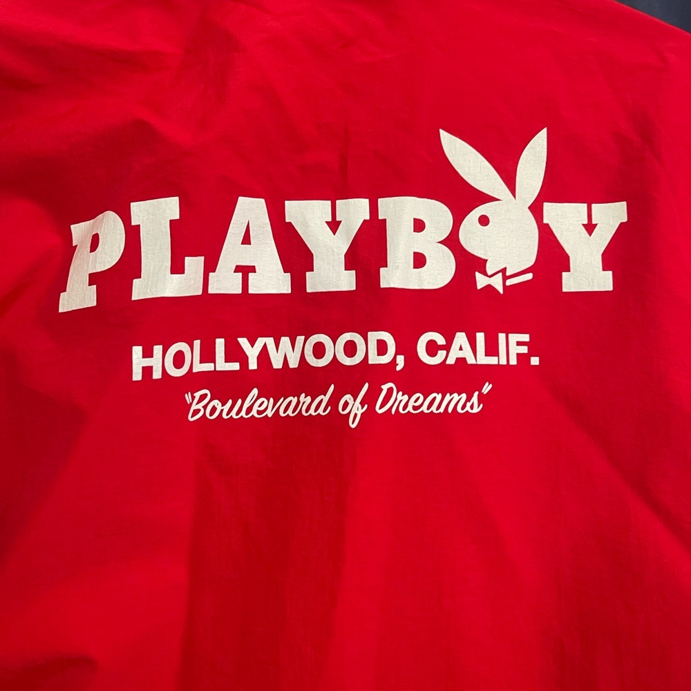 Playboy Red Jacket size small men’s pre Owned snap up with drawstring